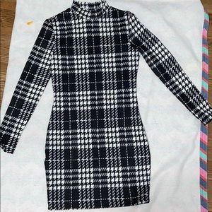 Houndstooth mock neck mini dress